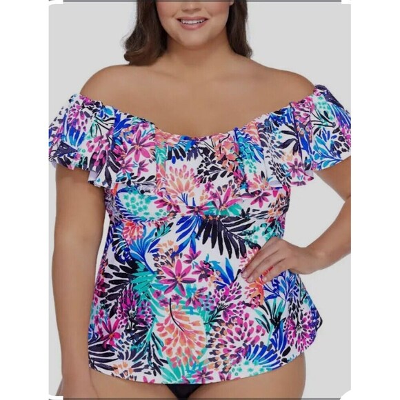 Island Escape Women Plus Size 18W La Flor Underwire Tankini Top Multicolor N2 - Picture 1 of 13